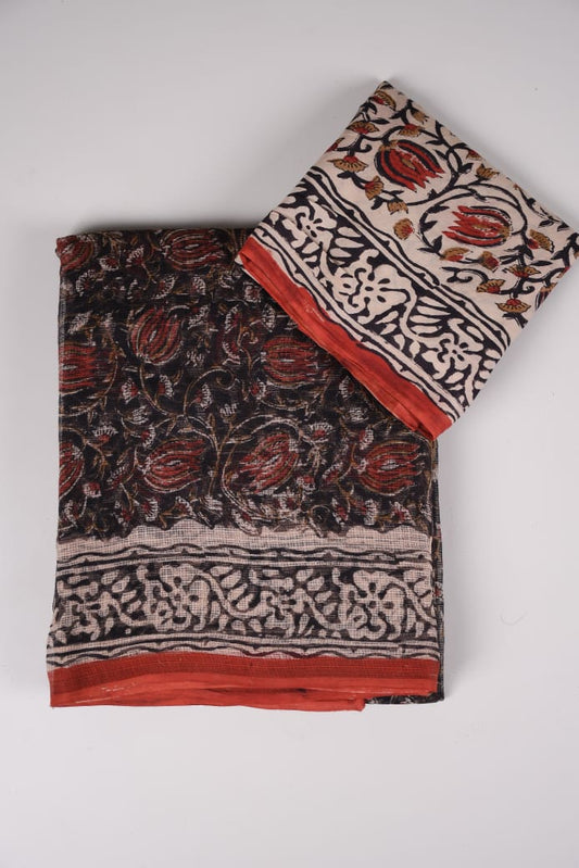 HAND BLOCK BAGRU PRINTED KOTA DORIYA SAREE WITH MULMUL BLOUSE (KDS88)