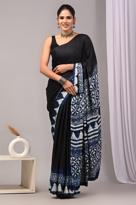 Ajrakh Hand Block Bagru Vanspati Printend Modal Silk Saree with Blouse (CID75)