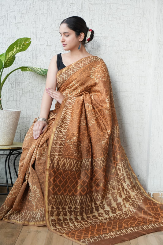 Bagru Hand Block Printed Chanderi Silk Saree with Blouse (CSS103)