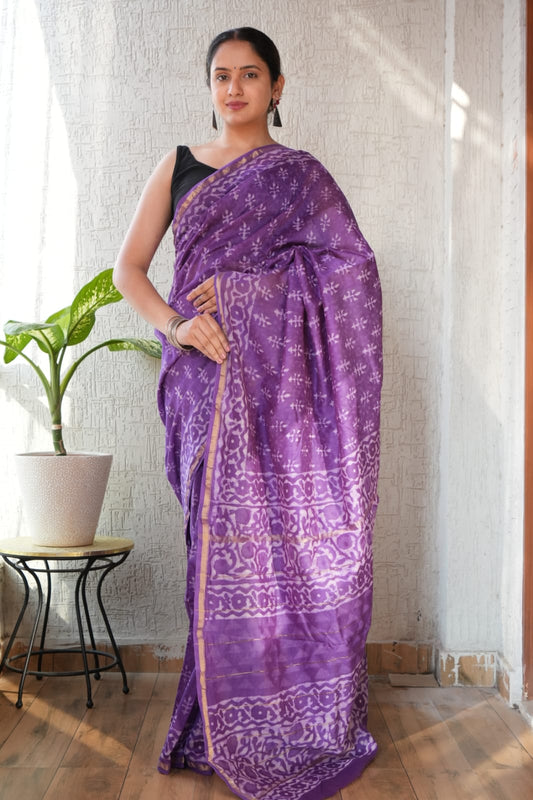 Bagru Hand Block Printed Chanderi Silk Saree with Blouse (CSS105)