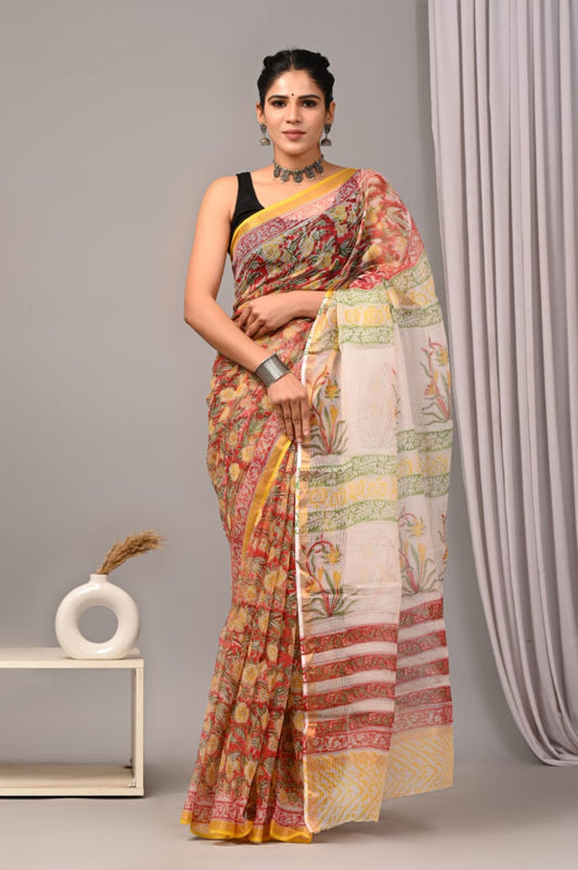 Jaipuri Block Printed Cotton Kota Doriya Saree (CIS94)