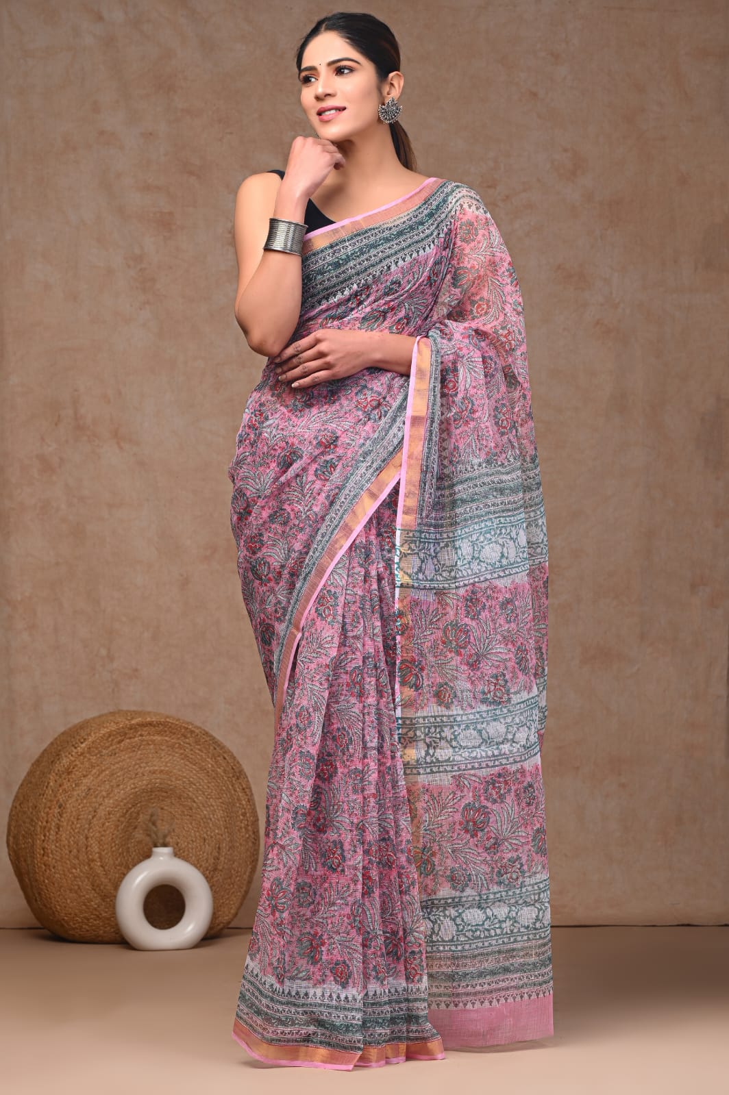 Jaipuri Block Printed Cotton Kota Doriya Saree (CIS93)