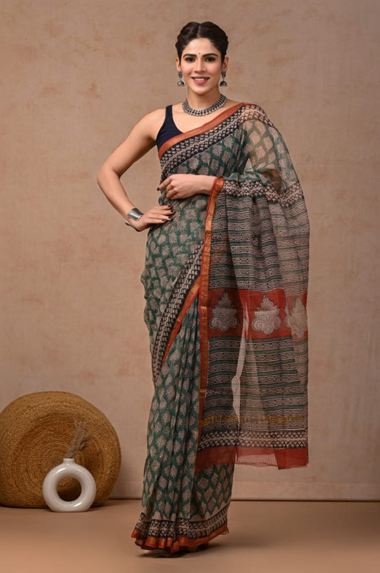 Jaipuri Block Printed Cotton Kota Doriya Saree (CIS88)