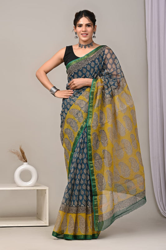 Jaipuri Block Printed Cotton Kota Doriya Saree (CIS90)