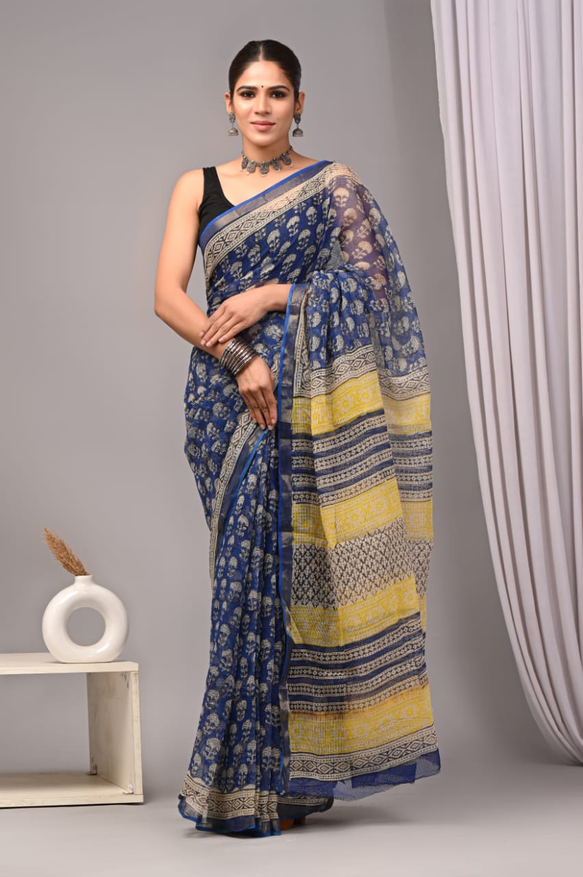 Jaipuri Block Printed Cotton Kota Doriya Saree (CIS96)
