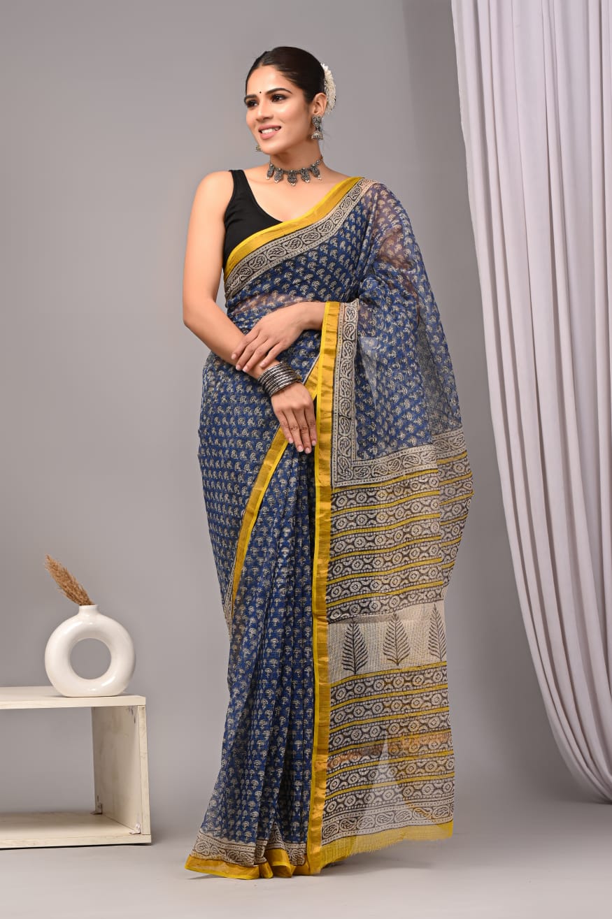 Jaipuri Block Printed Cotton Kota Doriya Saree (CIS97)