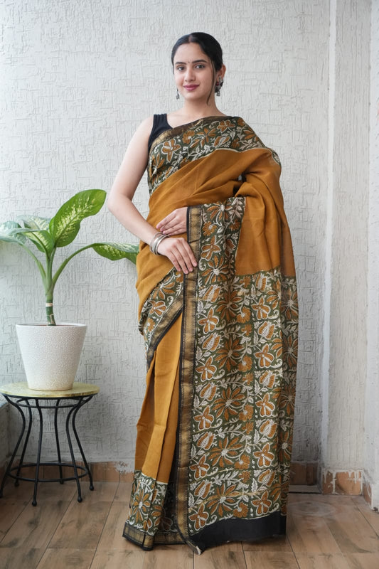 Jaipuri Hand Block Bagru Printed Maheshwari Silk Saree With Blouse (MSS134)
