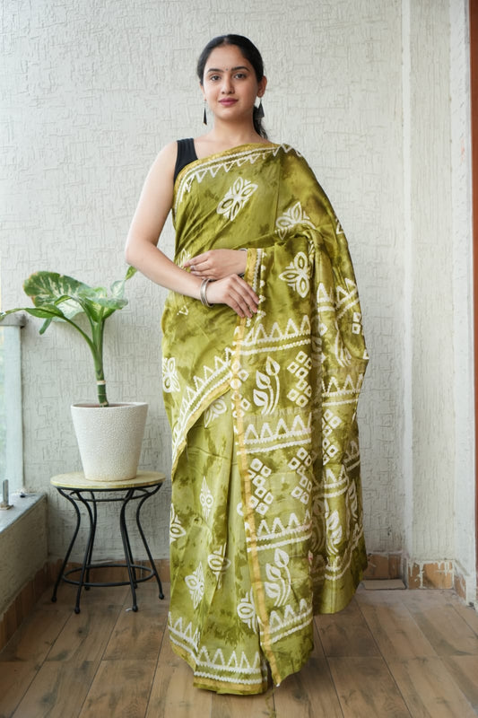 Bagru Hand Block Printed Chanderi Silk Saree with Blouse (CSS109)
