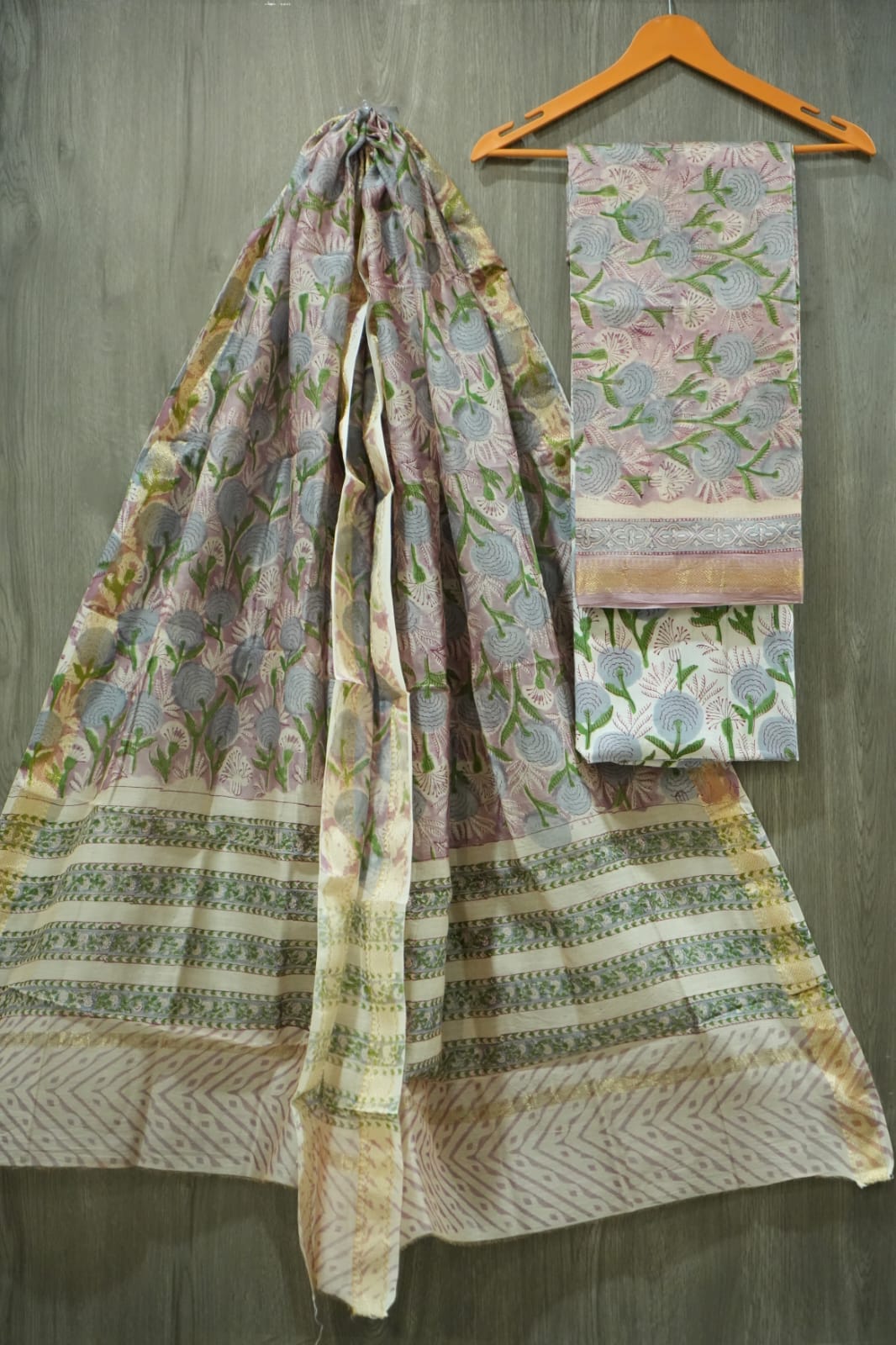 JAIPURI HAND BLOCK PRINTED MAHESHWARI SILK SUIT WITH SILK DUPPATA (MSD102)