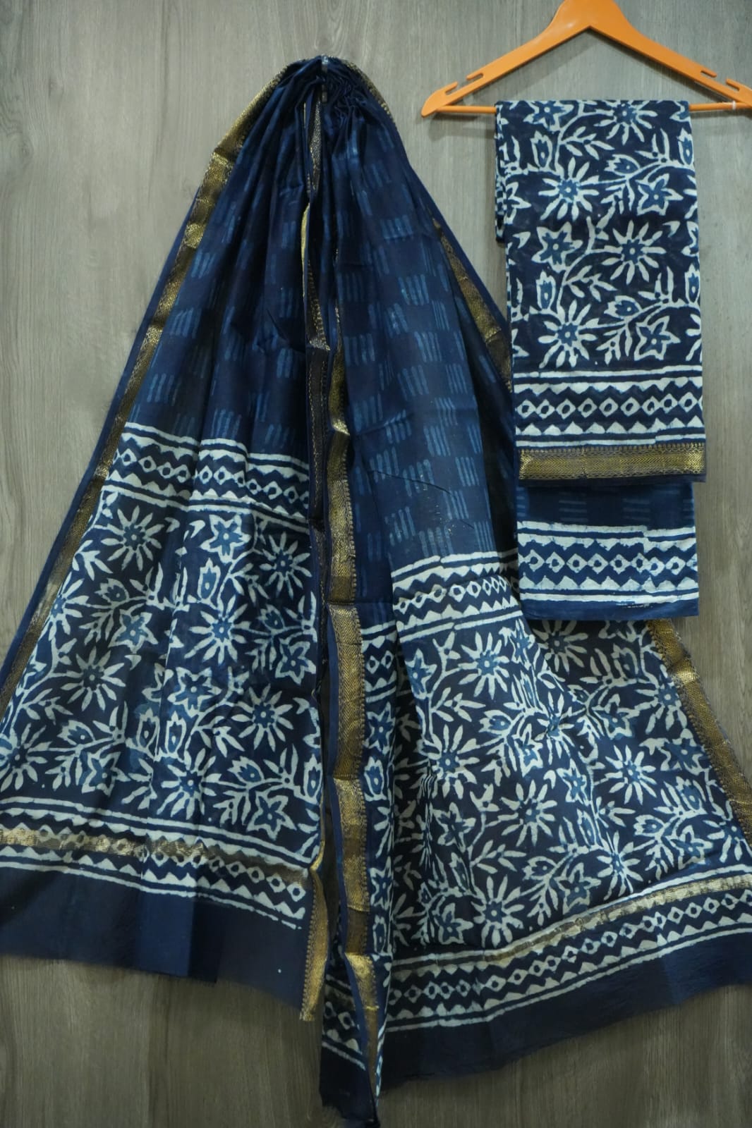 JAIPURI HAND BLOCK PRINTED MAHESHWARI SILK SUIT WITH SILK DUPPATA (MSD104)