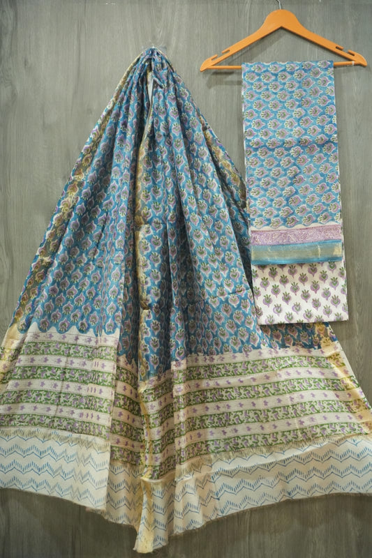 JAIPURI HAND BLOCK PRINTED MAHESHWARI SILK SUIT WITH SILK DUPPATA (MSD103)
