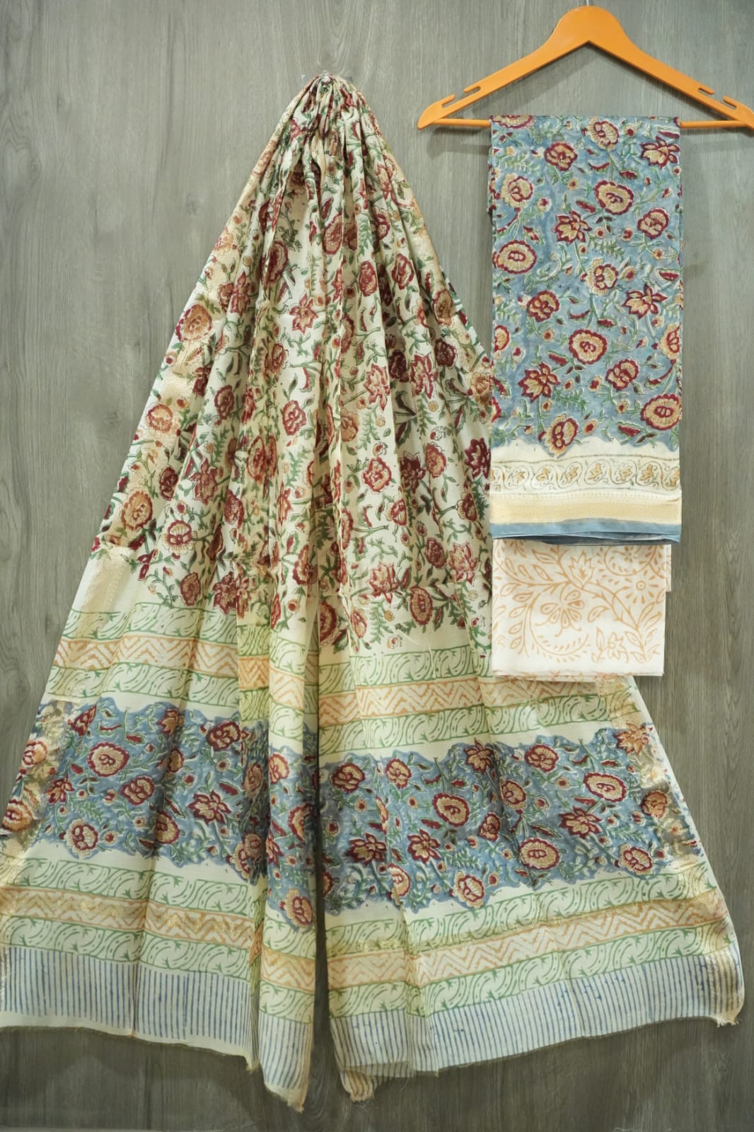 JAIPURI HAND BLOCK PRINTED MAHESHWARI SILK SUIT WITH SILK DUPPATA (MSD99)