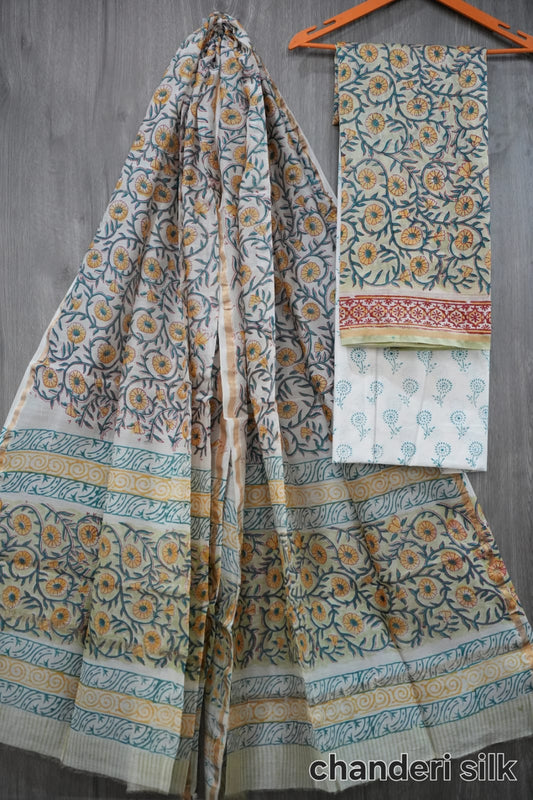 Jaipuri Block Printed Chanderi Silk Suits (CIN87)