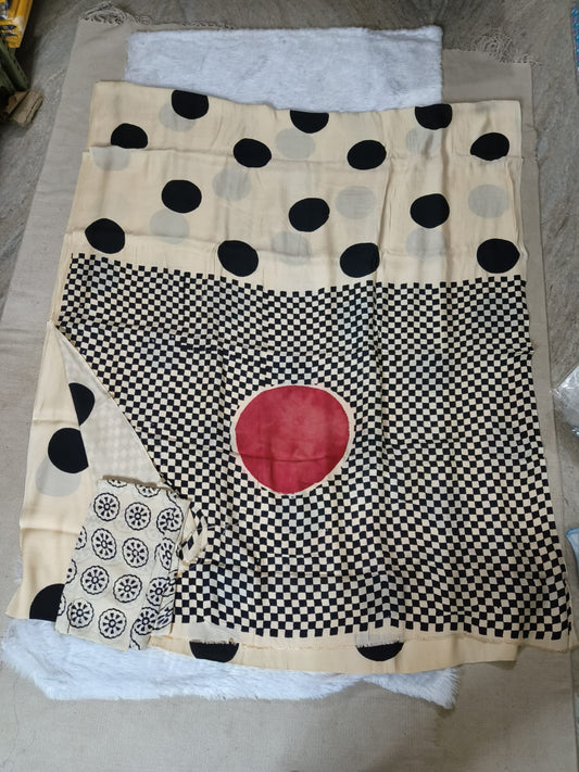 Ajrakh Hand Block Bagru Vanspati Printend Modal Silk Saree with Blouse (CID79)