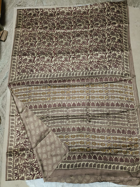 Ajrakh Hand Block Bagru Vanspati Printend Modal Silk Saree with Blouse (CID84)