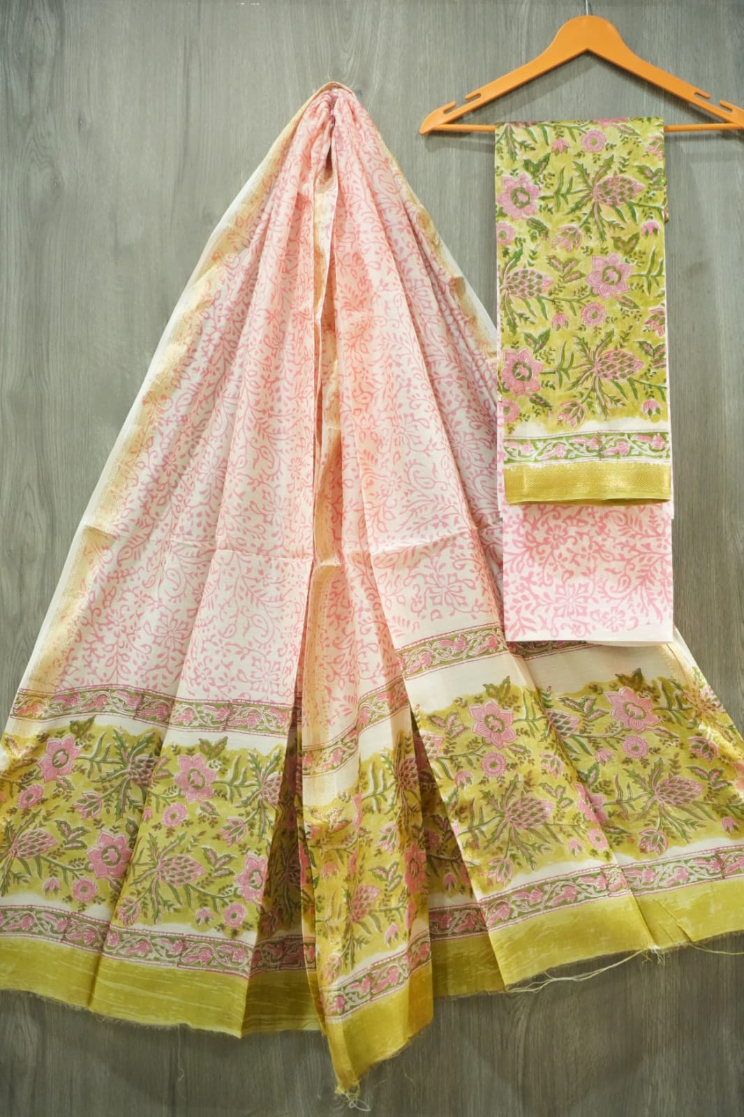 JAIPURI HAND BLOCK PRINTED MAHESHWARI SILK SUIT WITH SILK DUPPATA (MSD106)