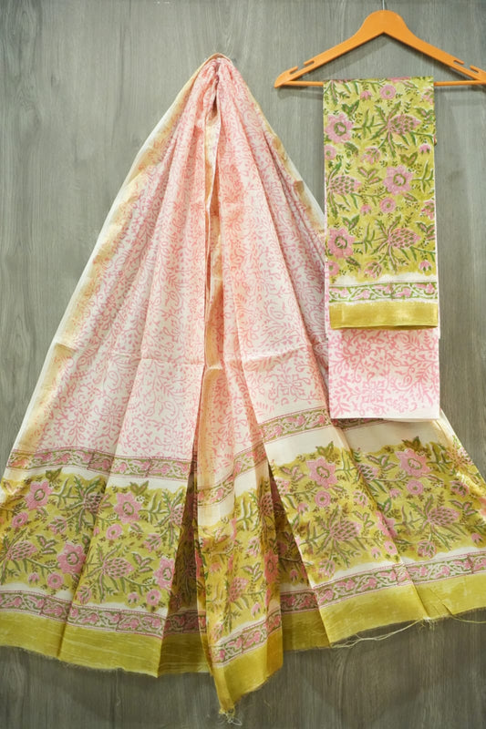 JAIPURI HAND BLOCK PRINTED MAHESHWARI SILK SUIT WITH SILK DUPPATA (MSD106)