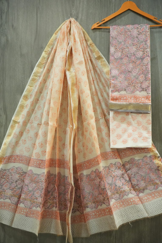 JAIPURI HAND BLOCK PRINTED MAHESHWARI SILK SUIT WITH SILK DUPPATA (MSD107)