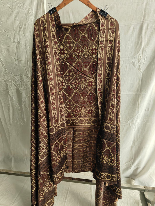 Vanaspati Ajrakh Hand Block Printed Suits Modal Silk Fabric (CIT46)