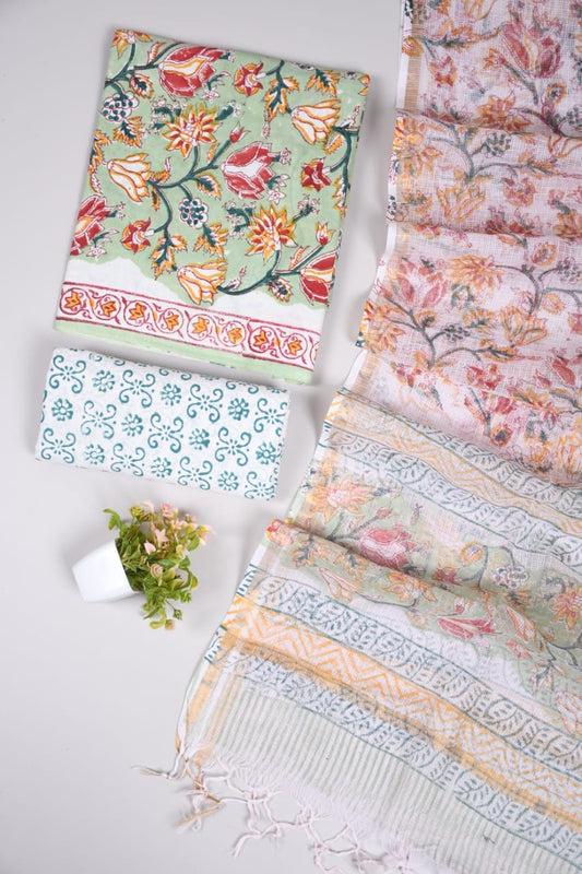 JAIPURI BLOCK PRINTED COTTON SUIT WITH KOTA DUPPATA (CKS90)