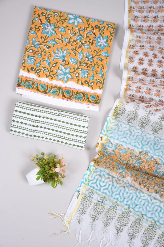 JAIPURI BLOCK PRINTED COTTON SUIT WITH KOTA DUPPATA (CKS97)