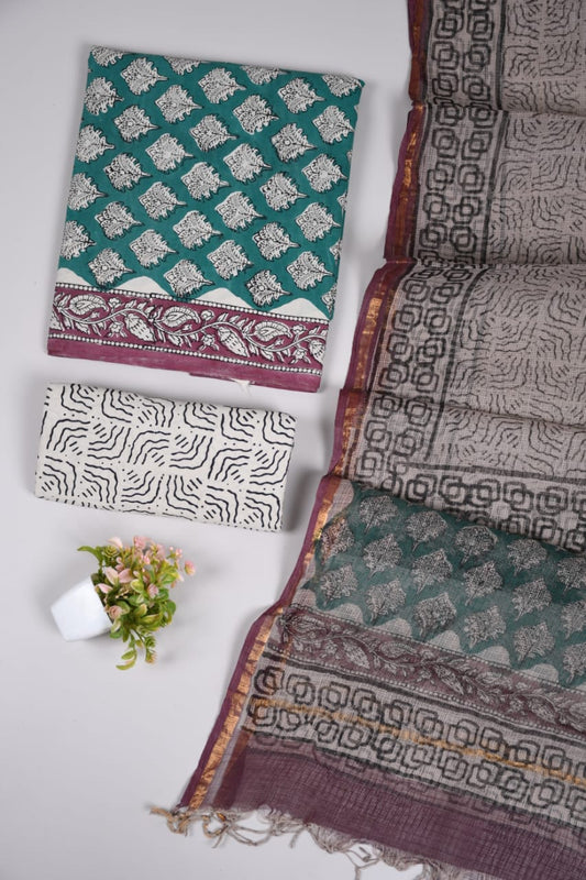JAIPURI BLOCK PRINTED COTTON SUIT WITH KOTA DUPPATA (CKS95)