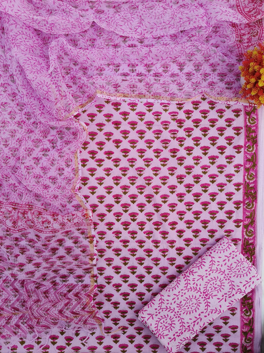 JAIPURI BLOCK PRINTED COTTON SUIT WITH KOTA DUPPATA (CKS105)