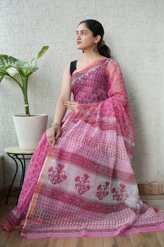 Jaipuri Block Printed Cotton Kota Doriya Saree (CIS99)