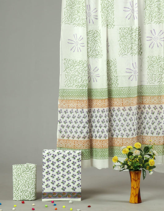 HAND BLOCK PRINTED COTTON 3-PIS SUIT WITH MULMUL DUPPATA (CMS73)