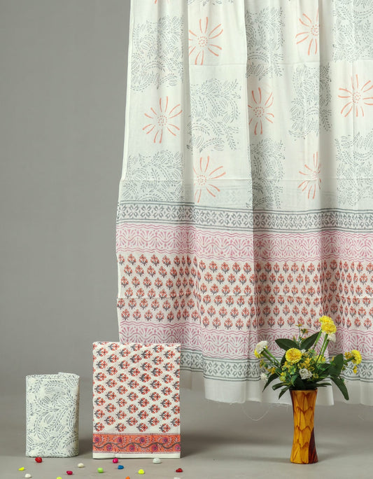 HAND BLOCK PRINTED COTTON 3-PIS SUIT WITH MULMUL DUPPATA (CMS75)