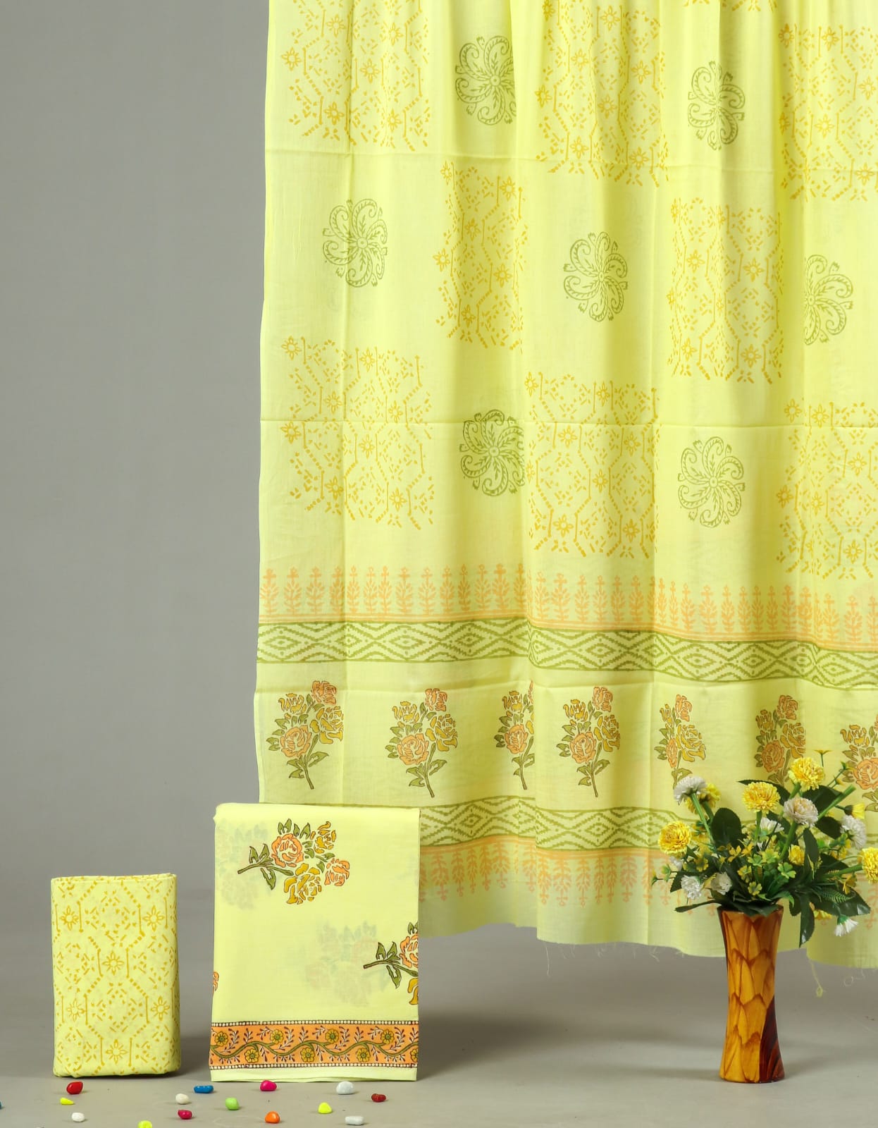 HAND BLOCK PRINTED COTTON 3-PIS SUIT WITH MULMUL DUPPATA (CMS81)