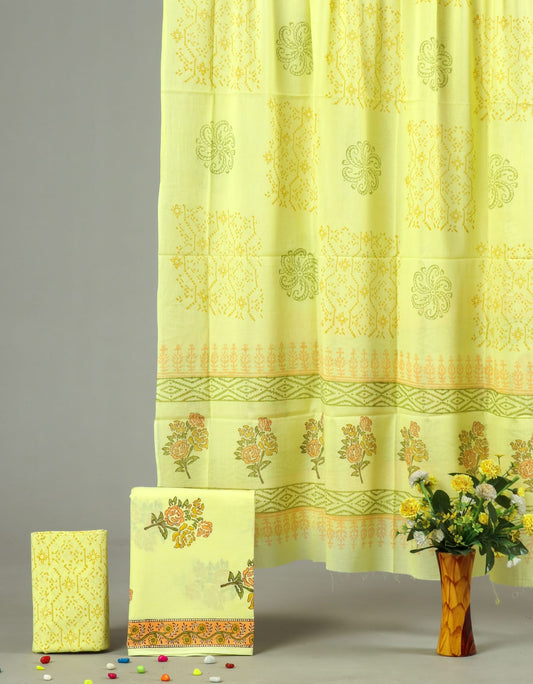 HAND BLOCK PRINTED COTTON 3-PIS SUIT WITH MULMUL DUPPATA (CMS81)
