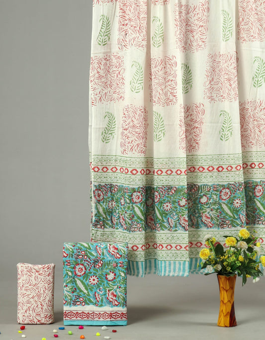 HAND BLOCK PRINTED COTTON 3-PIS SUIT WITH MULMUL DUPPATA (CMS79)