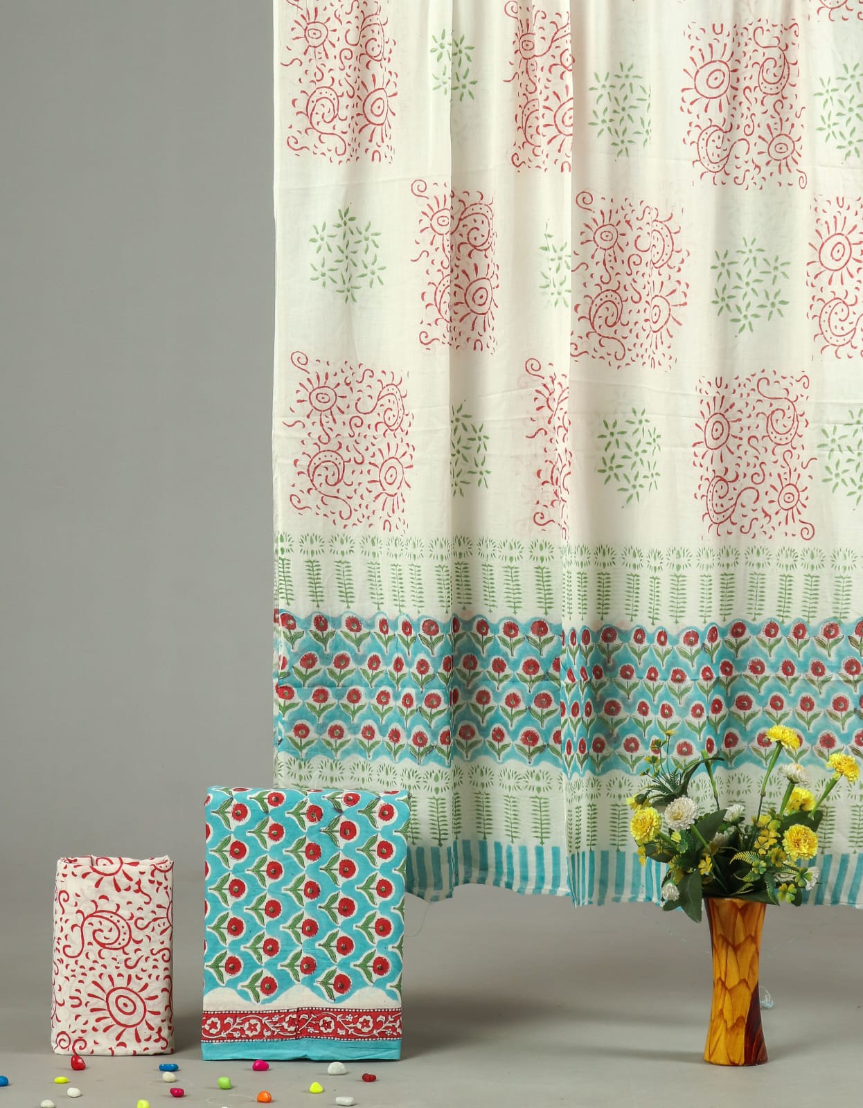 HAND BLOCK PRINTED COTTON 3-PIS SUIT WITH MULMUL DUPPATA (CMS98)