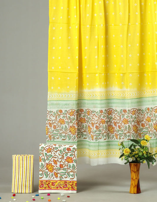 HAND BLOCK PRINTED COTTON 3-PIS SUIT WITH MULMUL DUPPATA (CMS102)