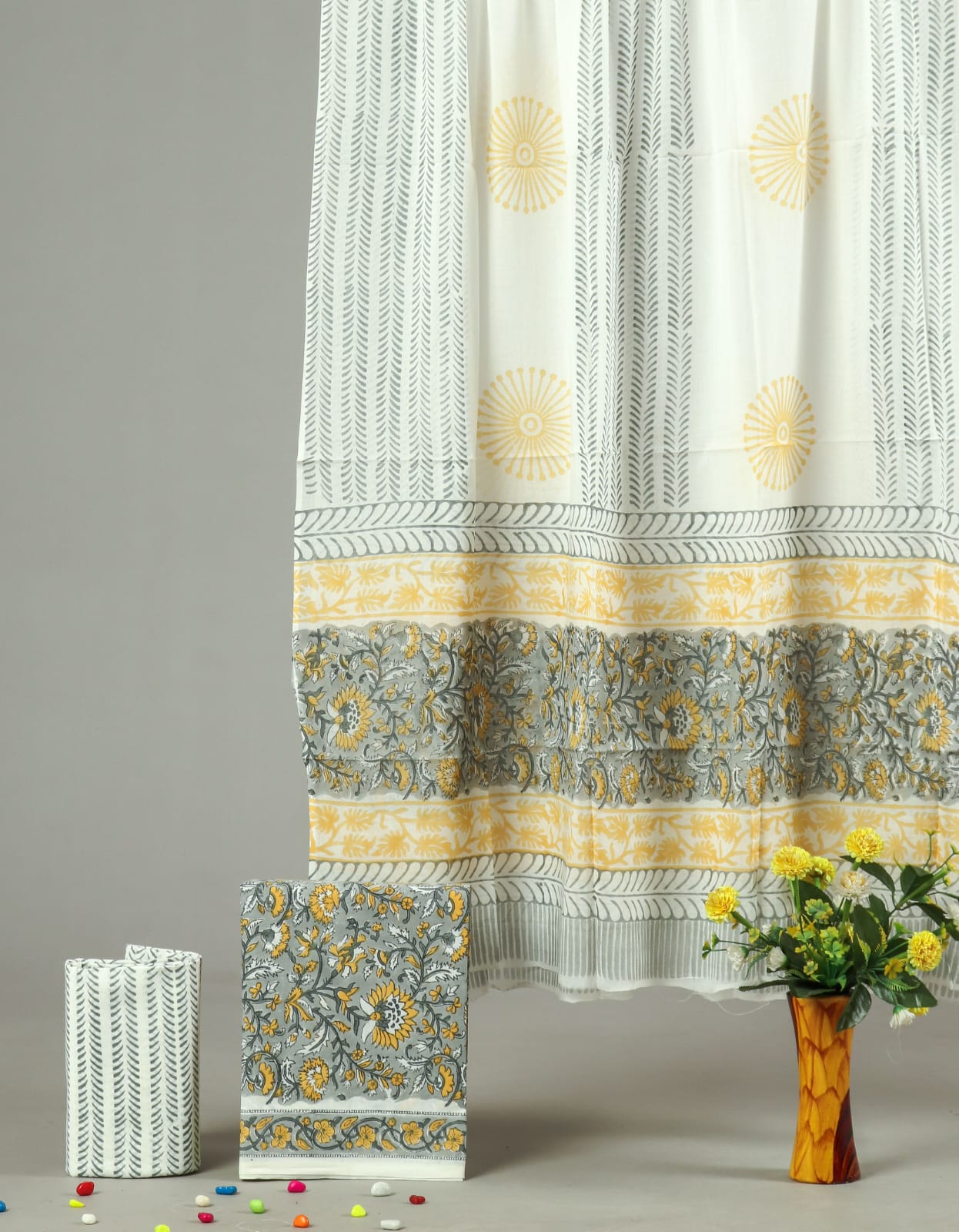 HAND BLOCK PRINTED COTTON 3-PIS SUIT WITH MULMUL DUPPATA (CMS103)