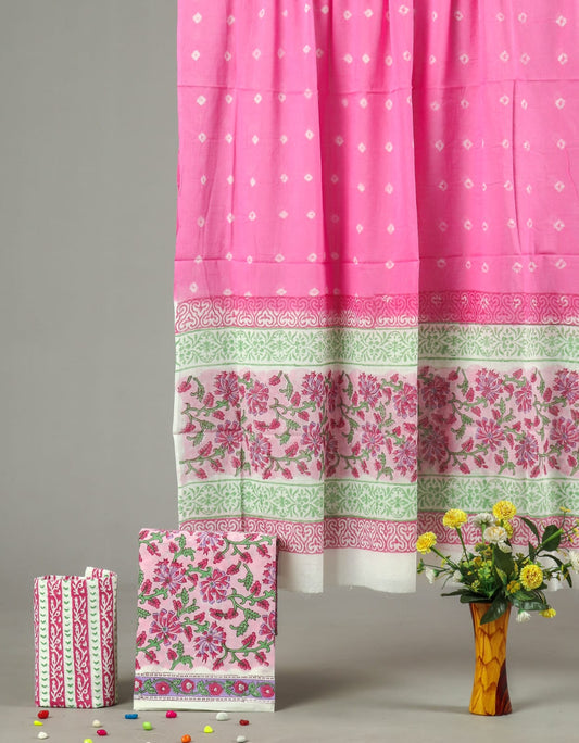 HAND BLOCK PRINTED COTTON 3-PIS SUIT WITH MULMUL DUPPATA (CMS106)