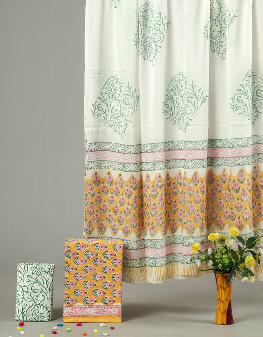 HAND BLOCK PRINTED COTTON 3-PIS SUIT WITH MULMUL DUPPATA (CMS104)