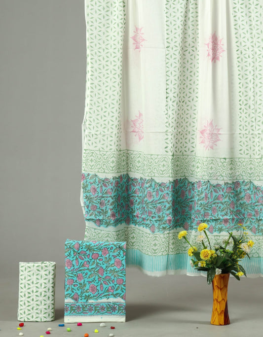 HAND BLOCK PRINTED COTTON 3-PIS SUIT WITH MULMUL DUPPATA (CMS108)