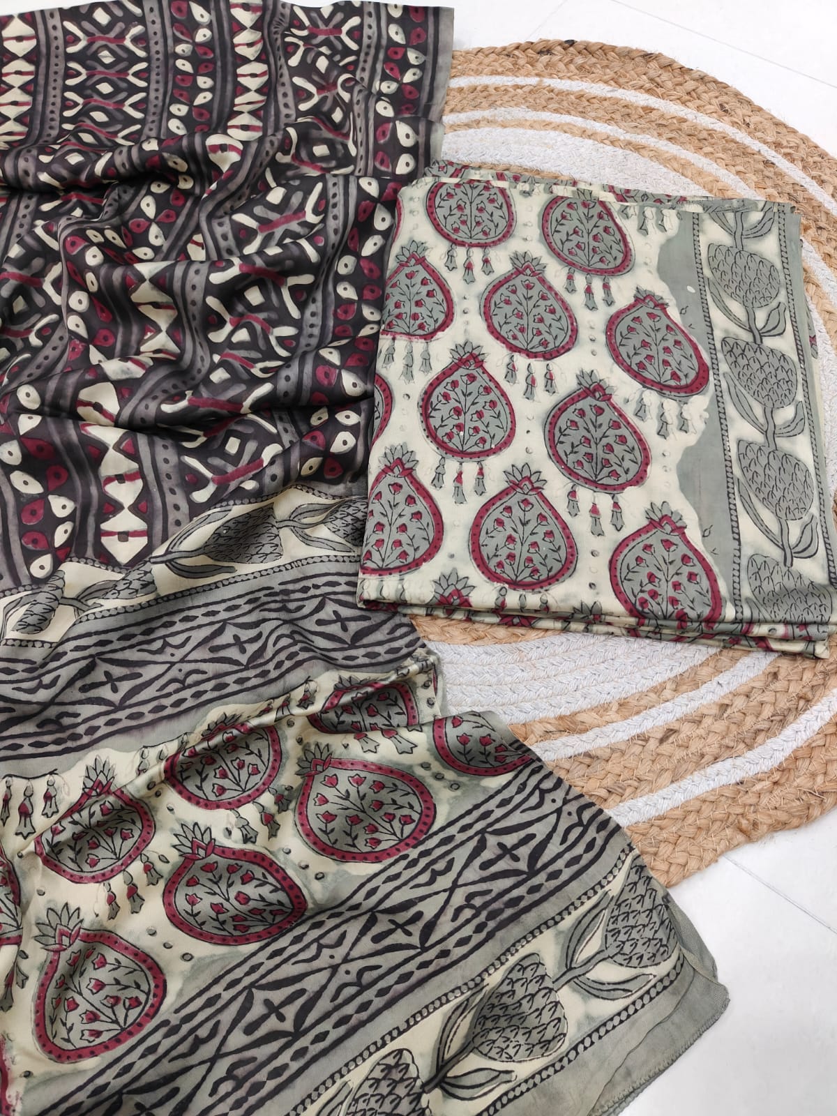 Vanaspati Ajrakh Hand Block Printed Suits Modal Silk Fabric (CIT68)