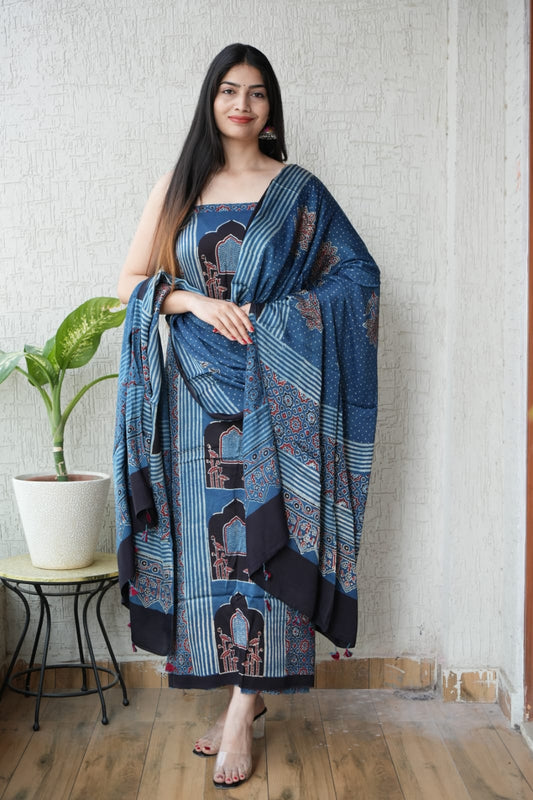 Vanaspati Ajrakh Hand Block Printed Suits Modal Silk Fabric (CIT75)
