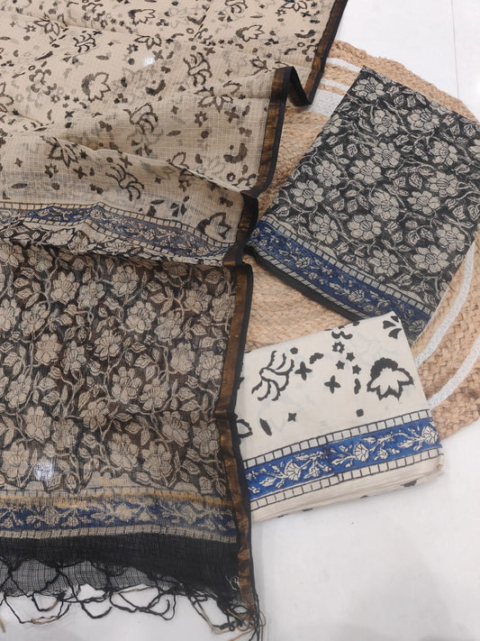 HAND BLOCK PRINTED KOTA DORIYA SUIT WITH KOTA DORIYA DUPPATA (FKS83)