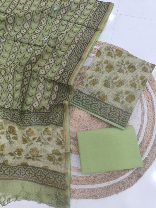 HAND BLOCK PRINTED KOTA DORIYA SUIT WITH KOTA DORIYA DUPPATA (FKS92)