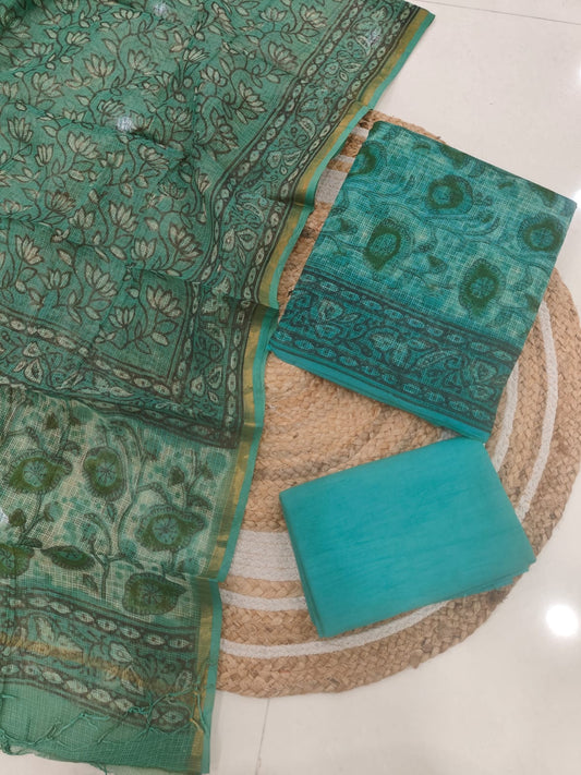 HAND BLOCK PRINTED KOTA DORIYA SUIT WITH KOTA DORIYA DUPPATA (FKS91)