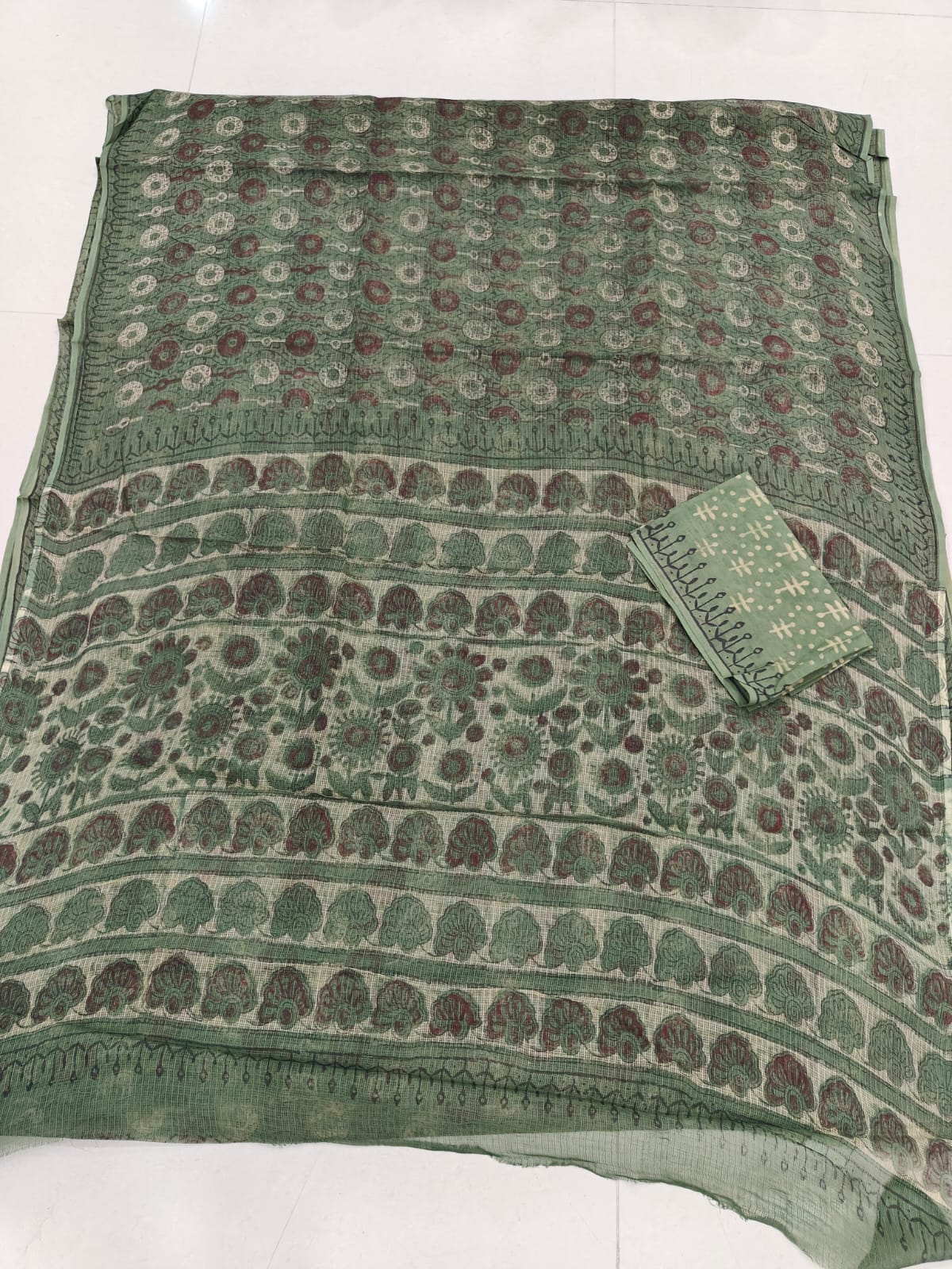 HAND BLOCK BAGRU PRINTED KOTA DORIYA SAREE WITH MULMUL BLOUSE (KDS96)