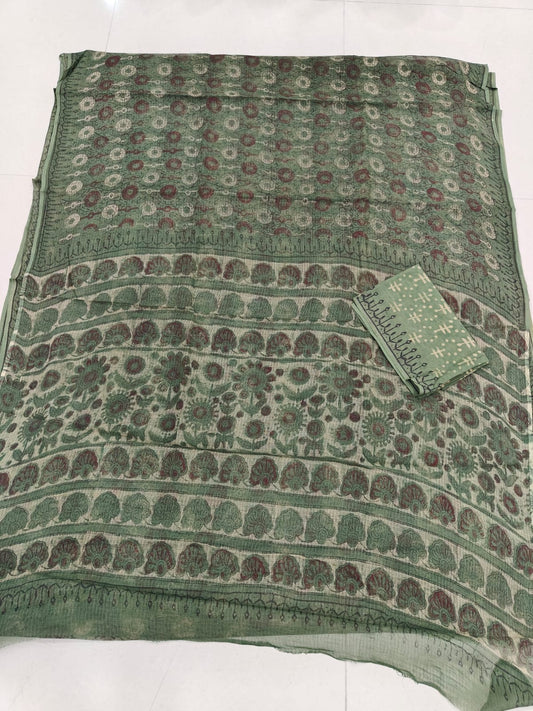 HAND BLOCK BAGRU PRINTED KOTA DORIYA SAREE WITH MULMUL BLOUSE (KDS96)