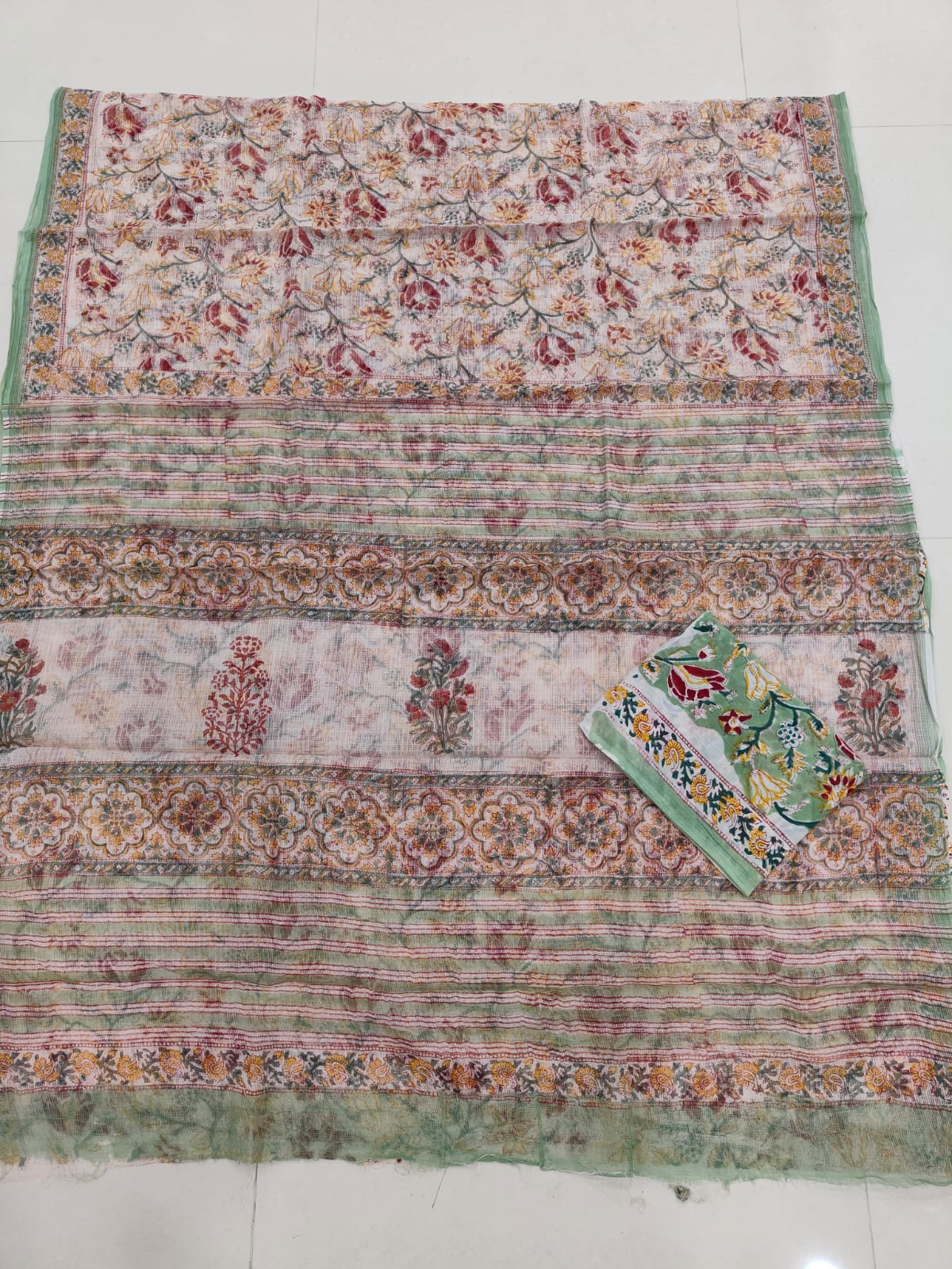 HAND BLOCK BAGRU PRINTED KOTA DORIYA SAREE WITH MULMUL BLOUSE (KDS103)