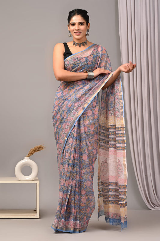 Jaipuri Block Printed Cotton Kota Doriya Saree (CIS104)
