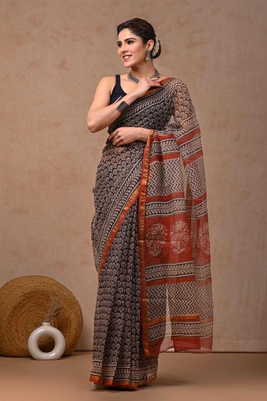 Jaipuri Block Printed Cotton Kota Doriya Saree (CIS112)