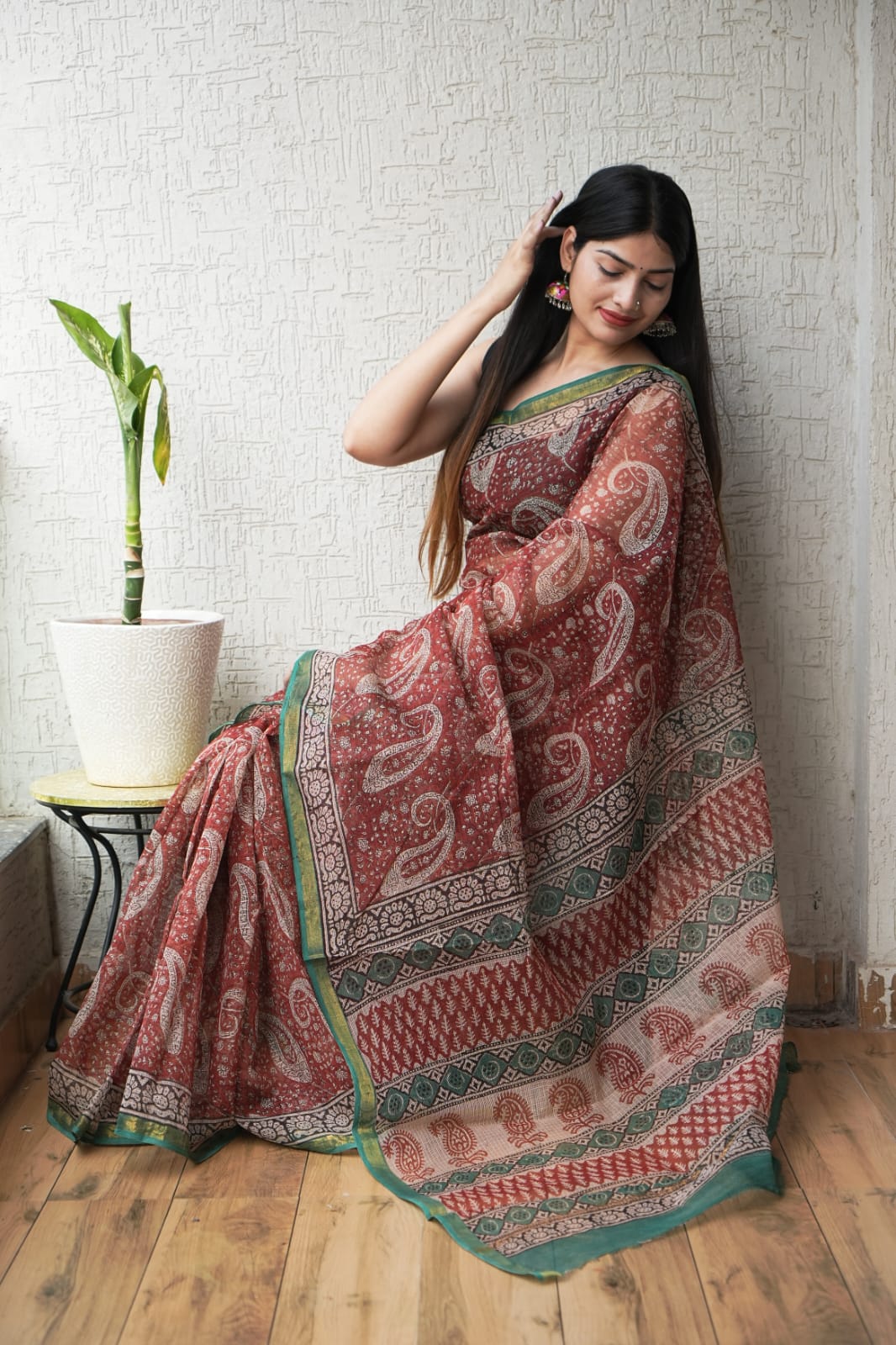 Jaipuri Block Printed Cotton Kota Doriya Saree (CIS116)